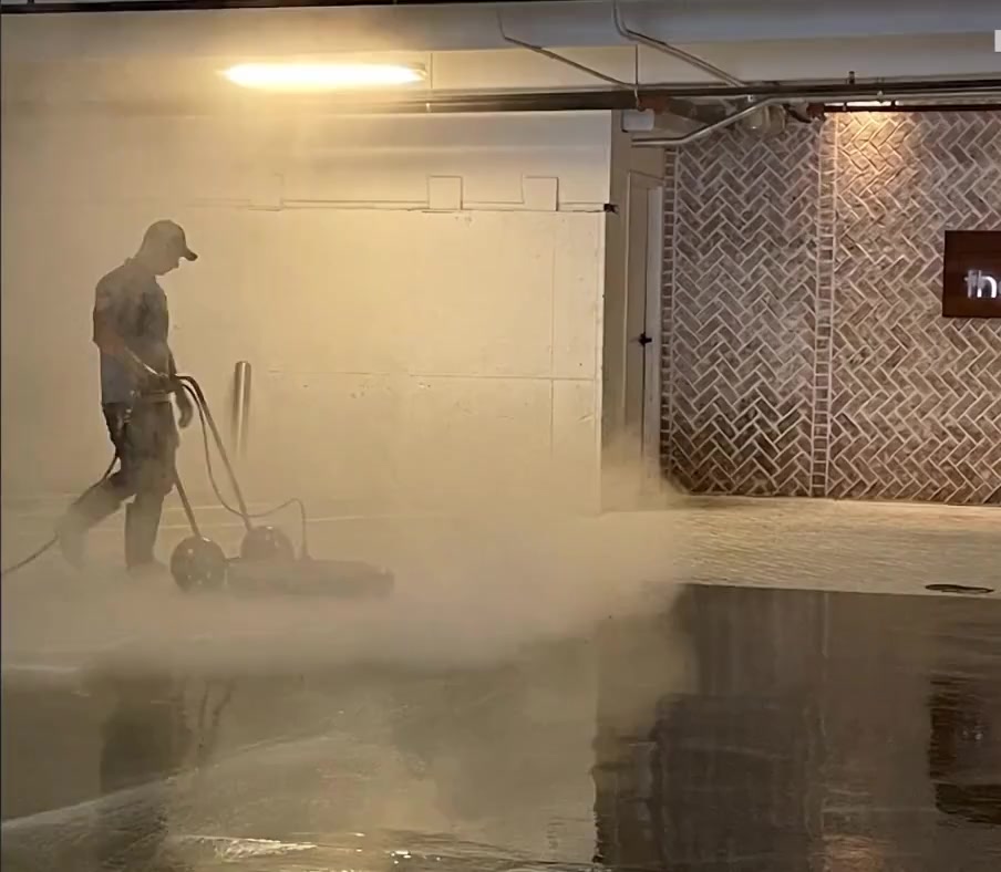 Monroe high-rise garage pressure washing